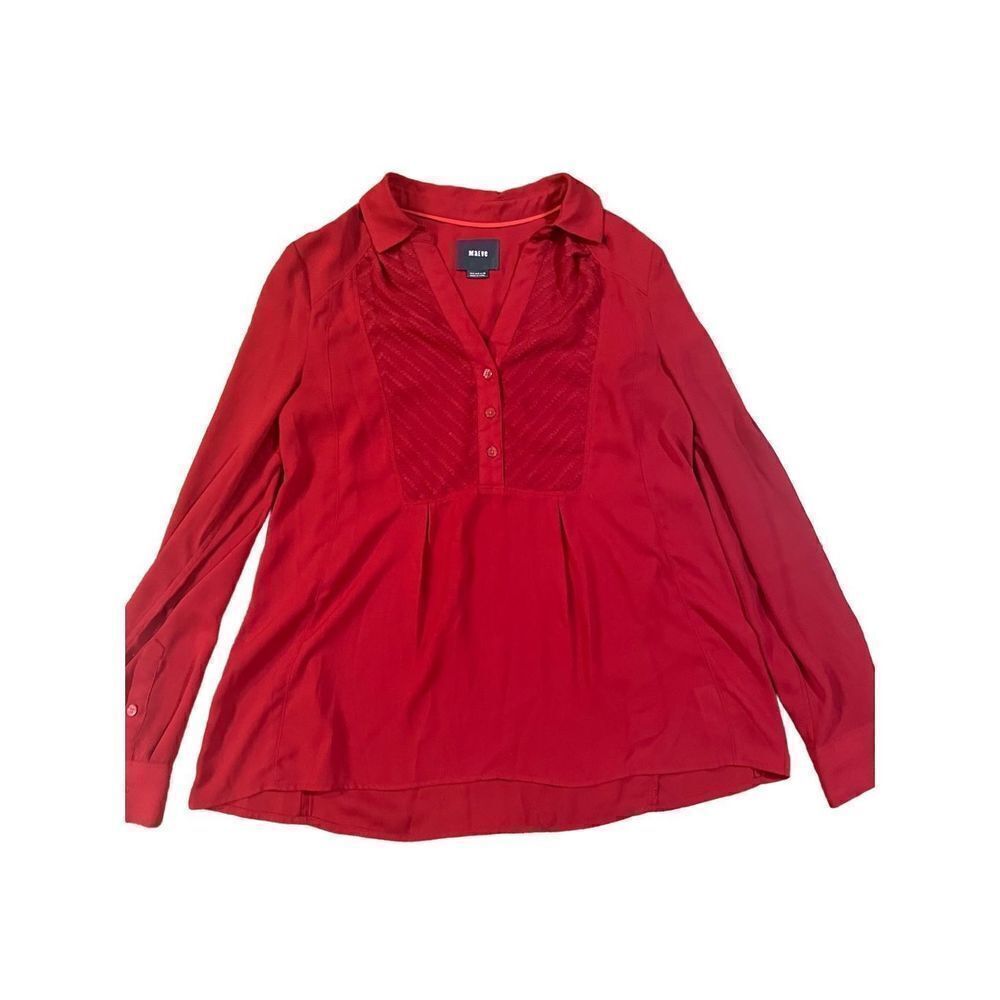 ANTHROPOLOGIE MAEVE Red Chevron Inlay Popover Top Blouse Sz. 4‎ - Picture 6 of 11